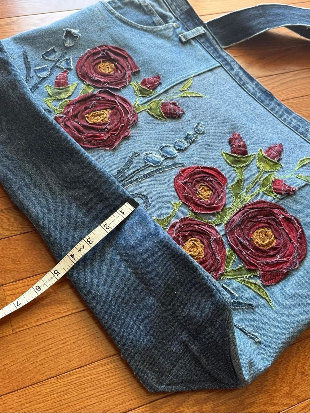 Handcrafted “Rose Garden” Denim Oversized Tote - Picture 9 of 16